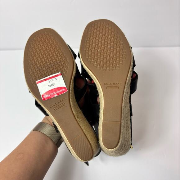 COLE HAAN CRYSTAL WEDGE BLACK GOLD SANDALS SIZE 6 NEW WITH PARTIAL STICKER TAGS - Picture 7 of 7